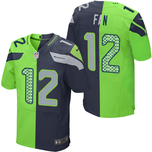 Men's Elite 12th Fan Nike Jersey Navy/Green - Split Fashion NFL Seattle Seahawks